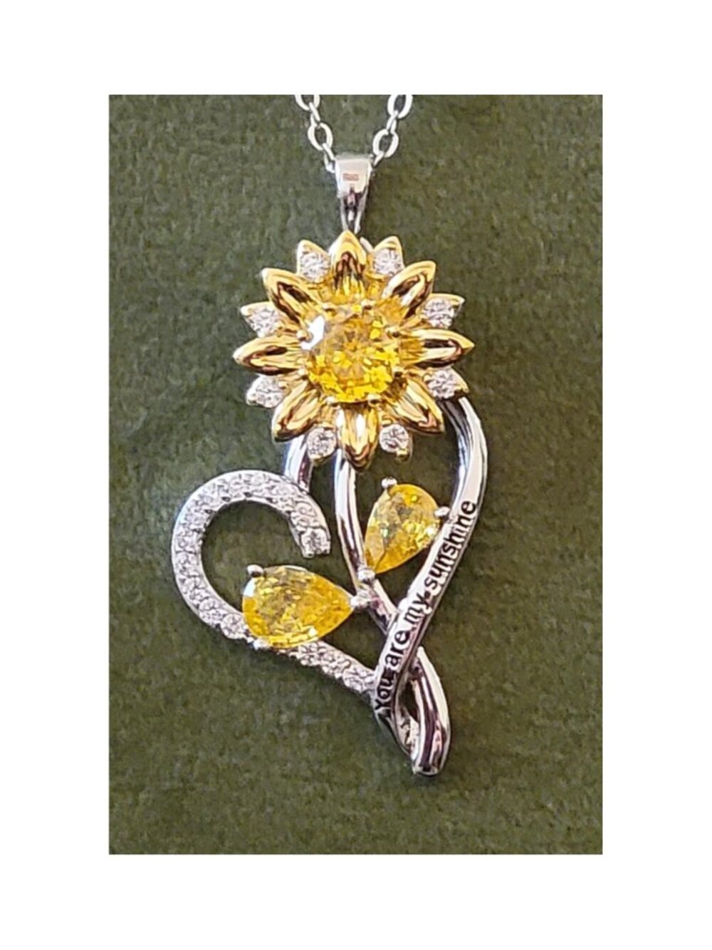 Gold Over Sterling Sunflower Double Citrine CZ Necklace NWT